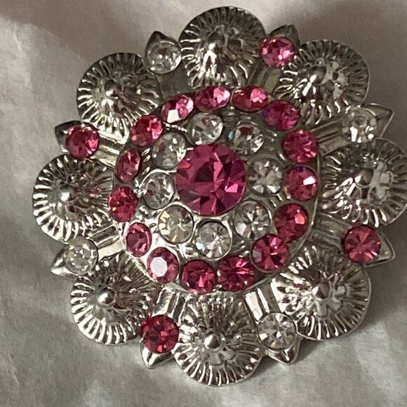 Pink & White Rhinestone Silver Tone Pendant - Picture 1 of 7